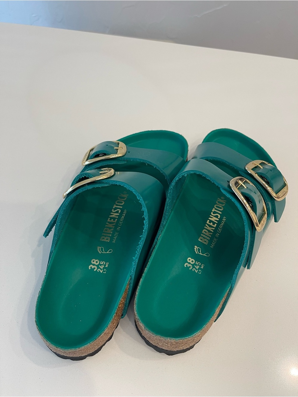 Birkenstocks green Arizona sandal with big gold buckle Size 38 - Picture 7 of 11